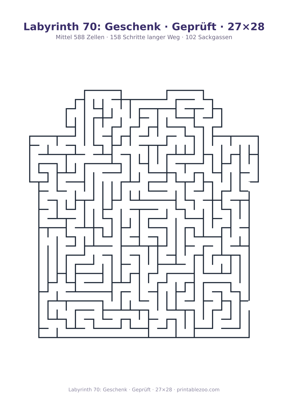 Labyrinth 70: Geschenk · Geprüft · 27×28 als druckfertige Vorschau, Katalognummer 164671 Rätsel Nr. 164671.
