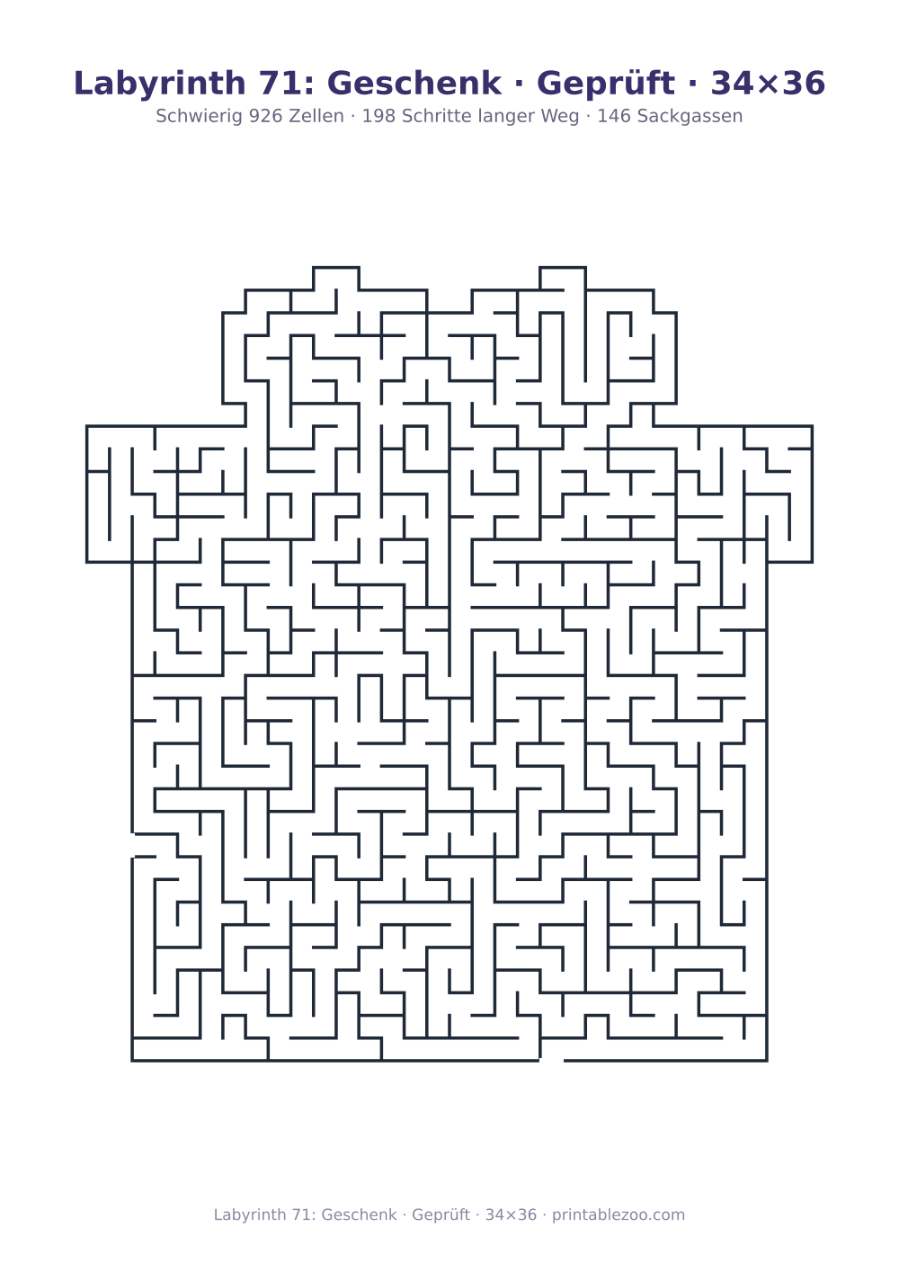 Labyrinth 71: Geschenk · Geprüft · 34×36 als druckfertige Vorschau, Katalognummer 164681 Rätsel Nr. 164681.