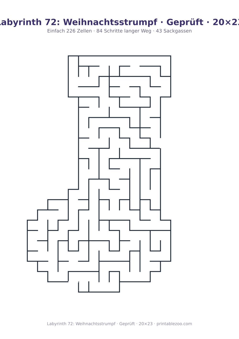 Labyrinth 72: Weihnachtsstrumpf · Geprüft · 20×23 als druckfertige Vorschau, Katalognummer 164691 Rätsel Nr. 164691.