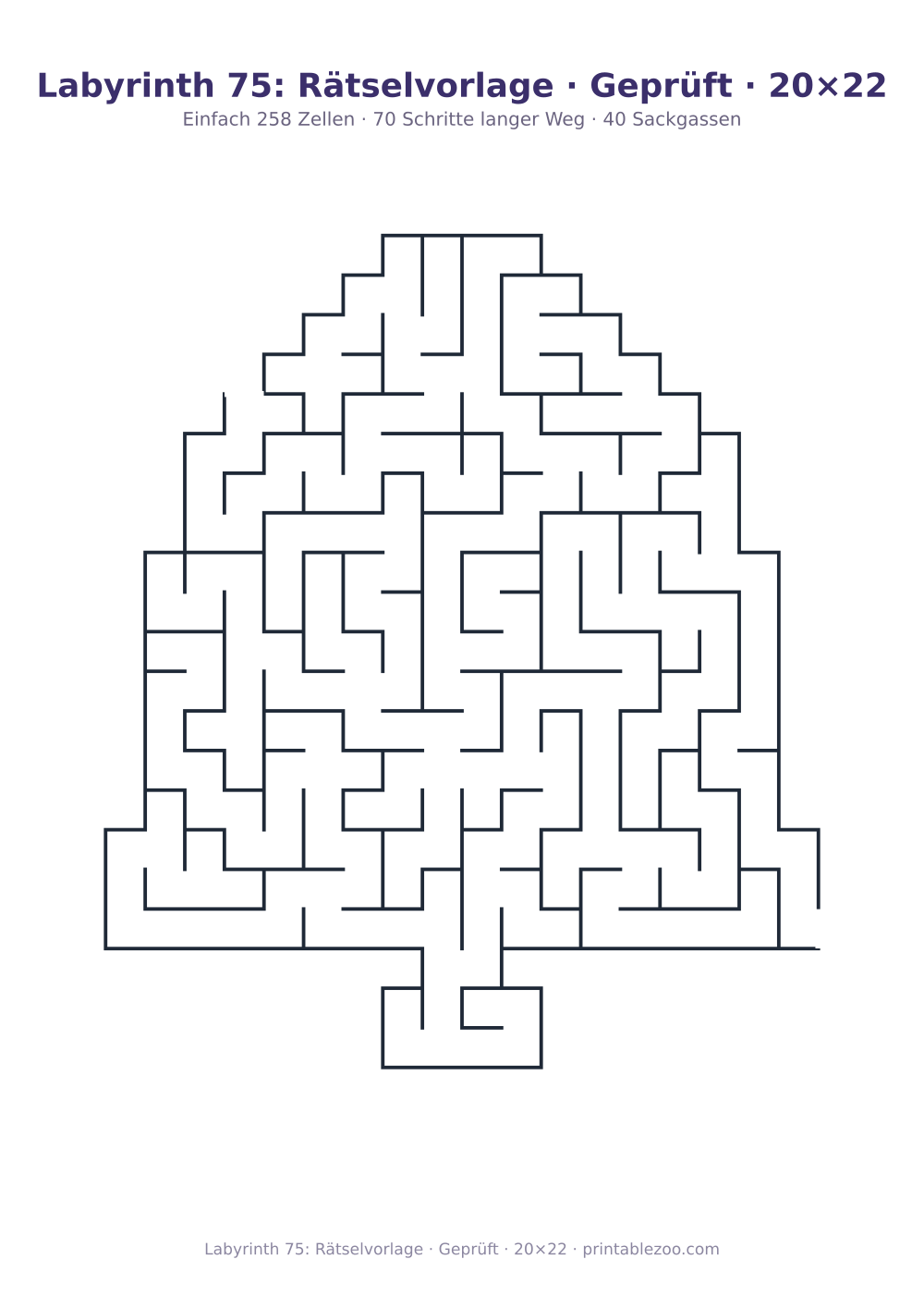 Labyrinth 75: Rätselvorlage · Geprüft · 20×22 als druckfertige Vorschau, Katalognummer 164721 Rätsel Nr. 164721.