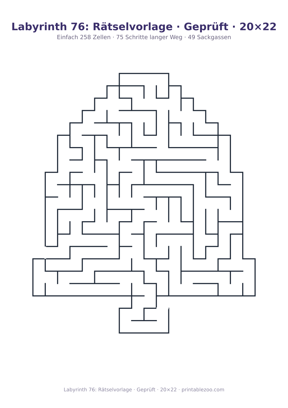 Labyrinth 76: Rätselvorlage · Geprüft · 20×22 als druckfertige Vorschau, Katalognummer 164722 Rätsel Nr. 164722.