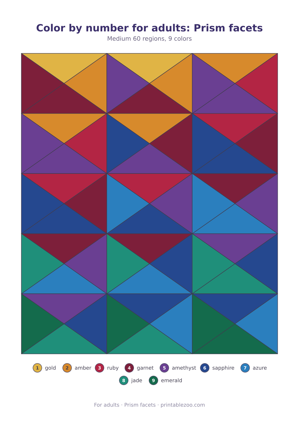 Color by number for adults: Prism facets