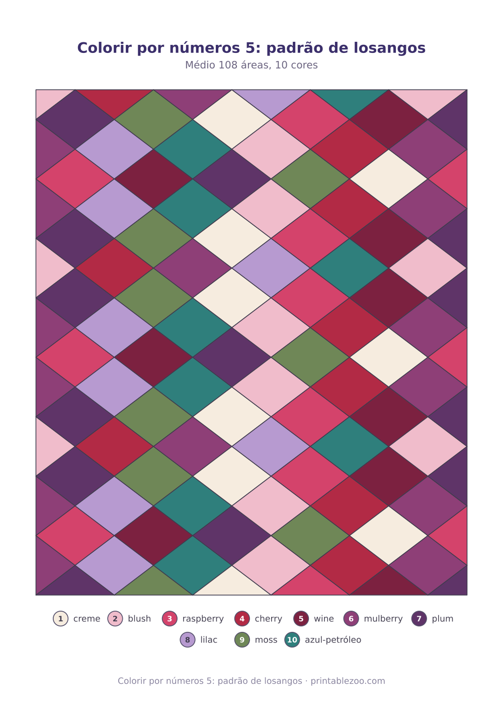 Prévia pronta para imprimir: Colorir por números 5: padrão de losangos, catálogo nº 810105