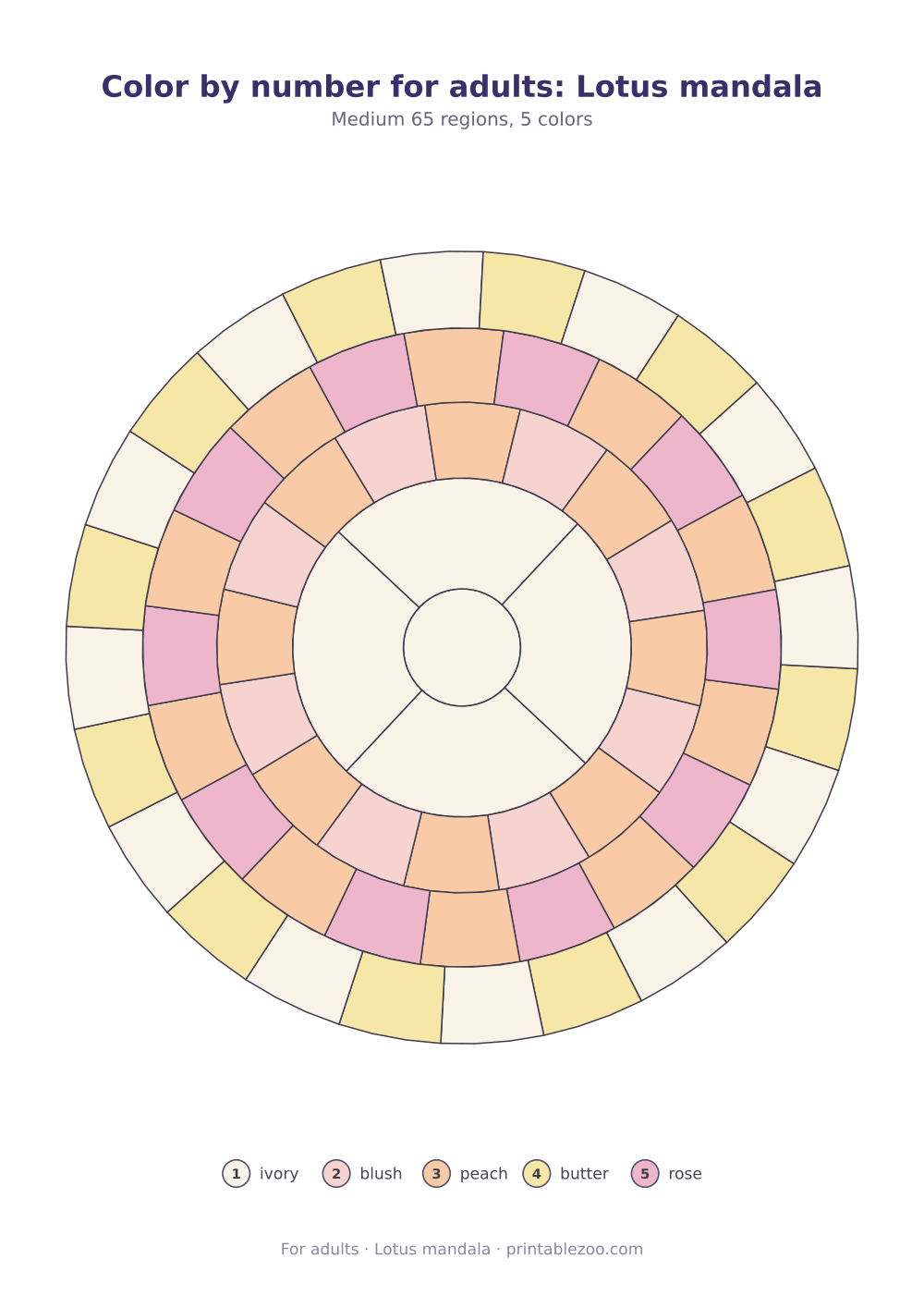 Color by number for adults: Lotus mandala