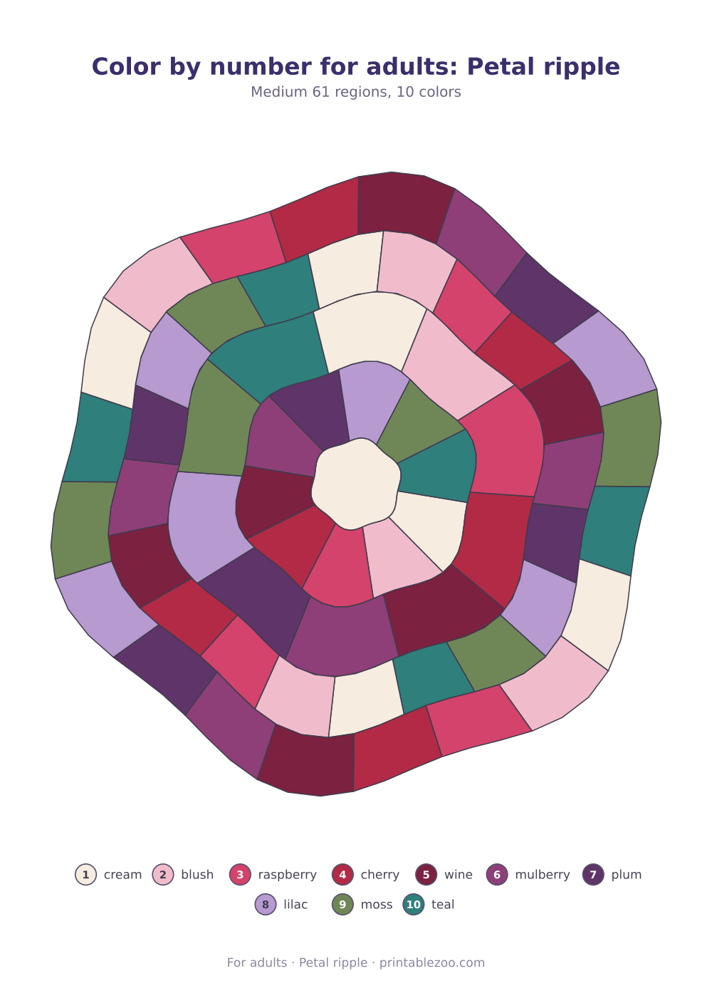Color by number for adults: Petal ripple