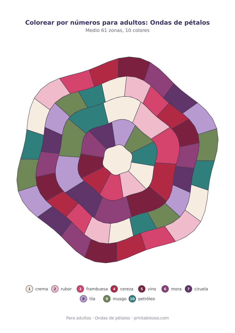Colorear por números para adultos: Ondas de pétalos