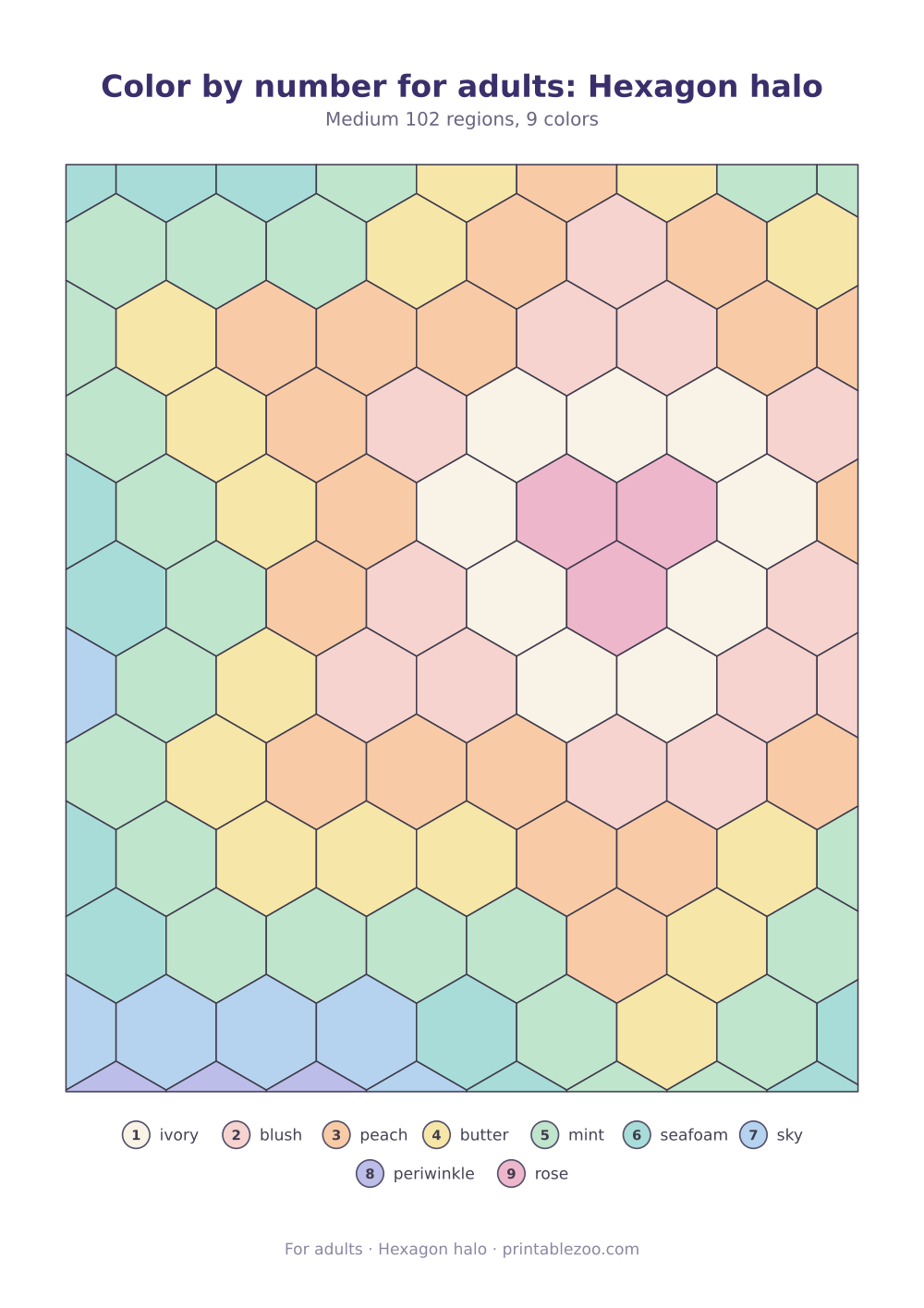 Color by number for adults: Hexagon halo
