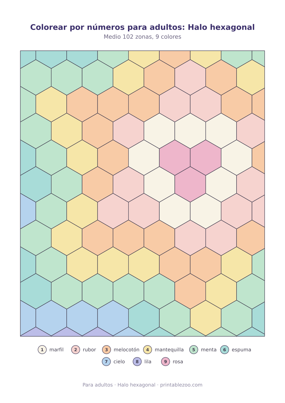 Colorear por números para adultos: Halo hexagonal