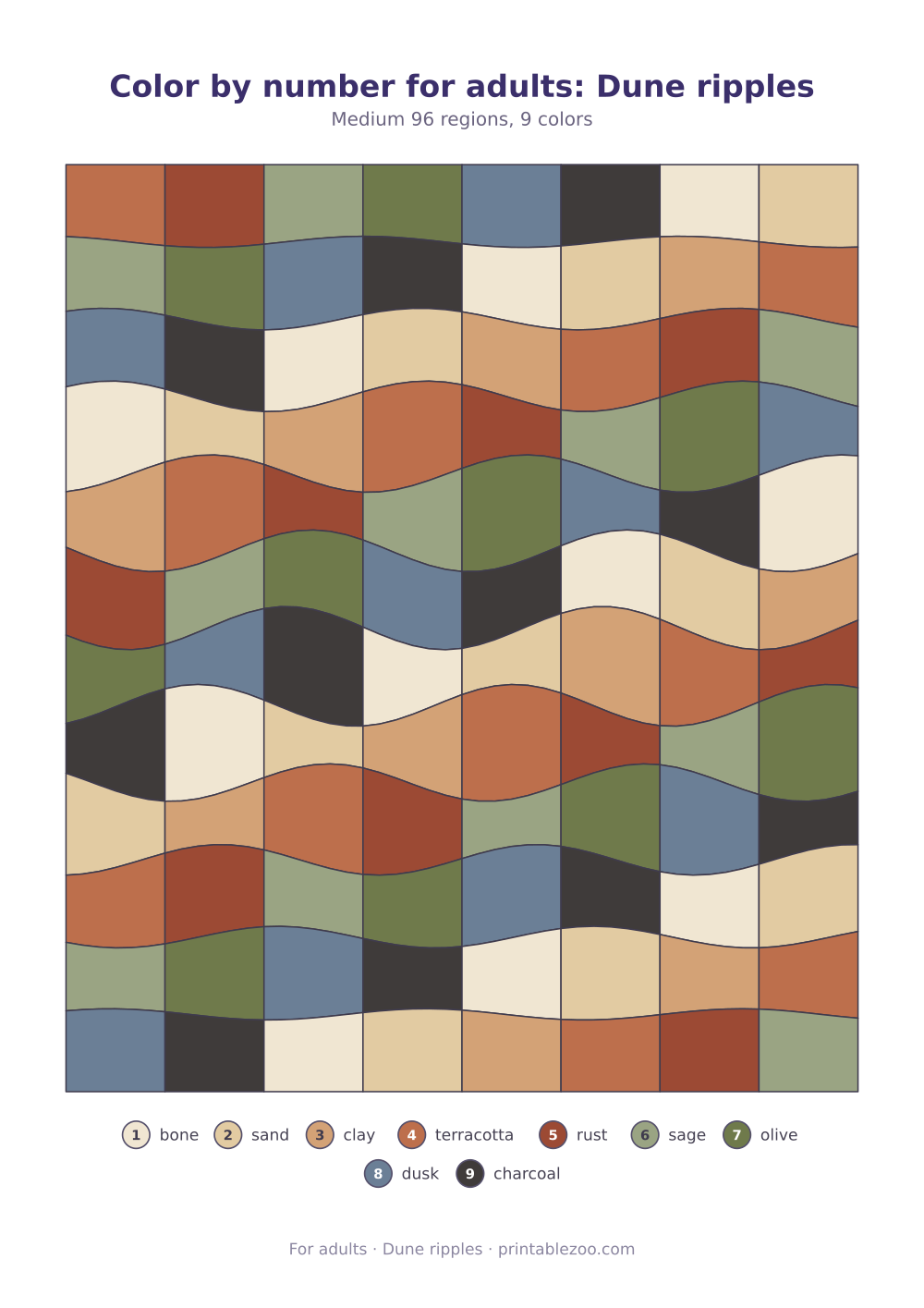 Color by number for adults: Dune ripples