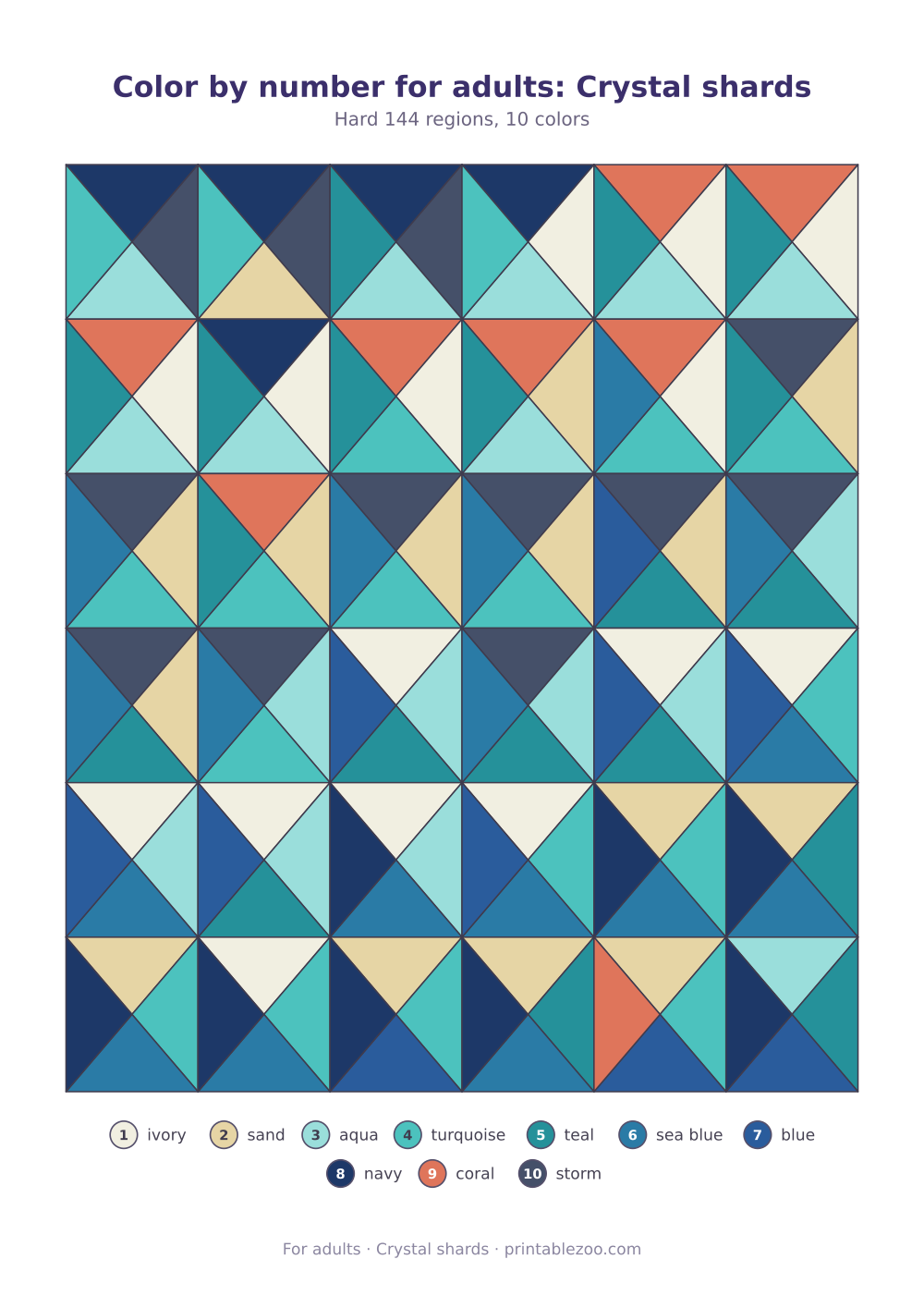 Color by number for adults: Crystal shards