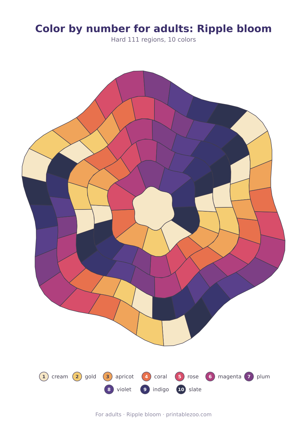 Color by number for adults: Ripple bloom