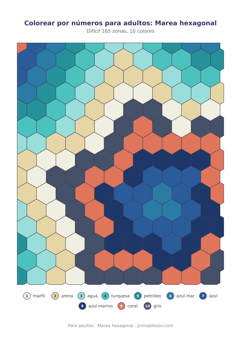 Colorear por números para adultos: Marea hexagonal