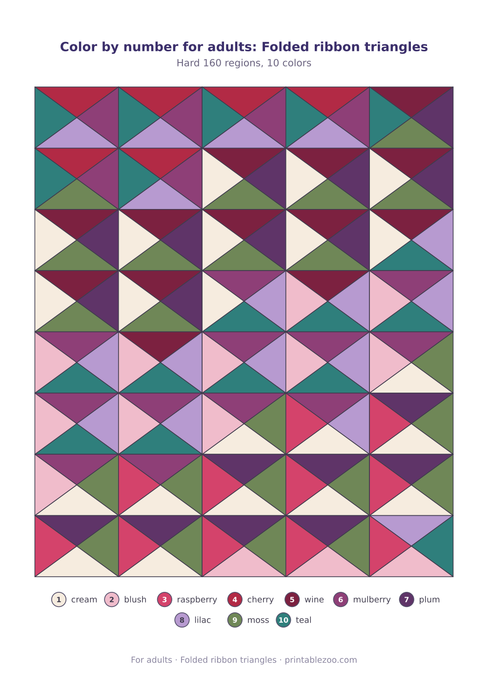 Color by number for adults: Folded ribbon triangles