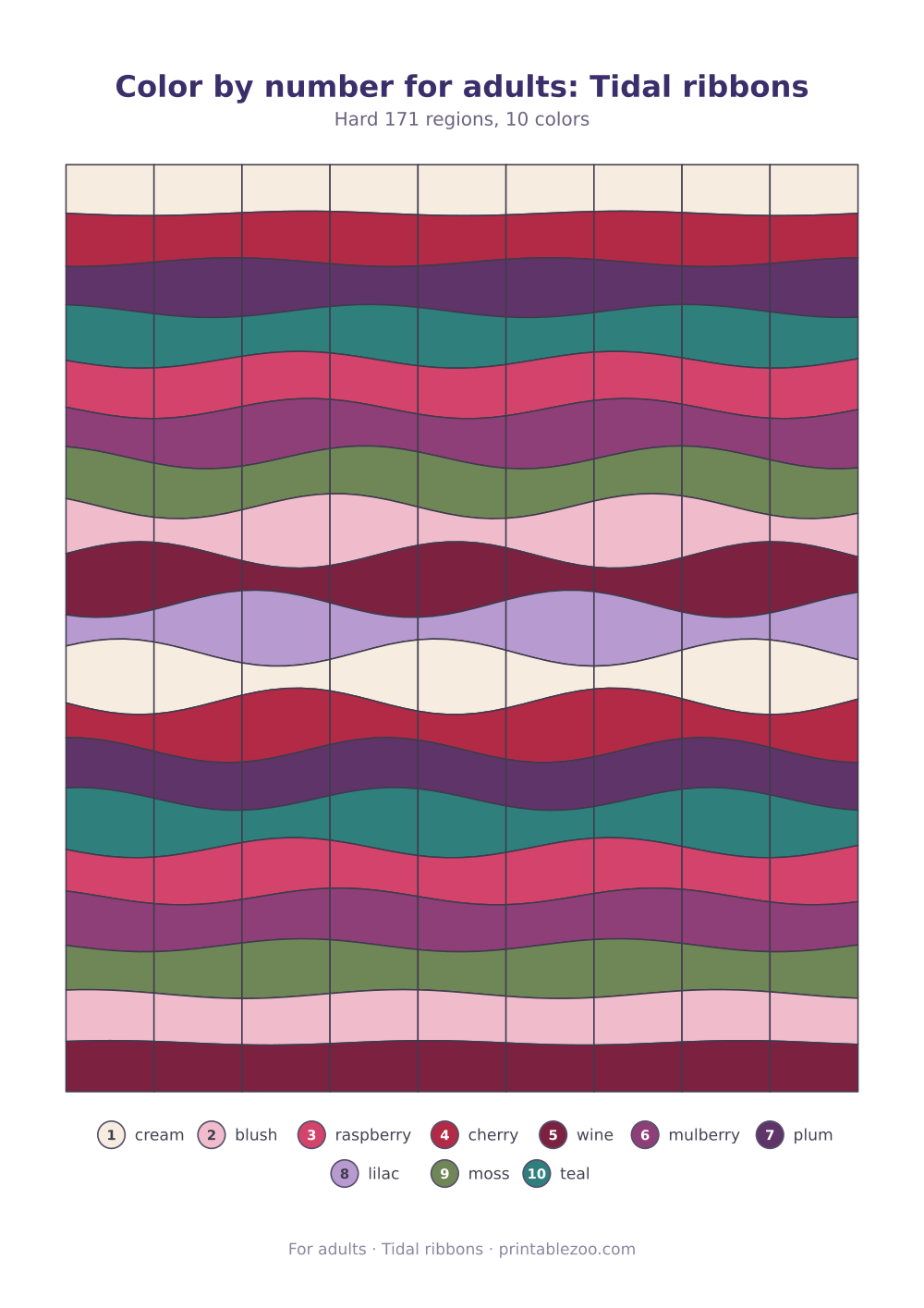 Color by number for adults: Tidal ribbons