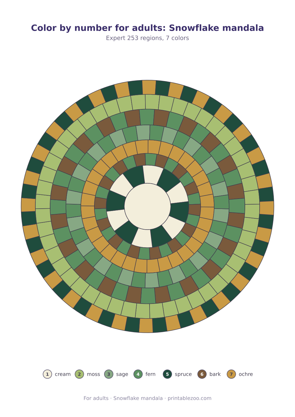 Color by number for adults: Snowflake mandala