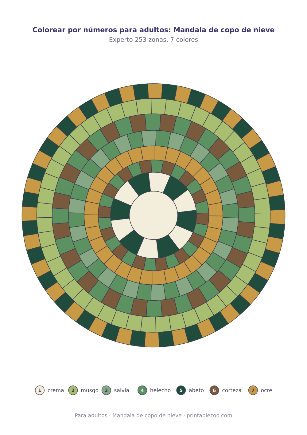 Colorear por números para adultos: Mandala de copo de nieve