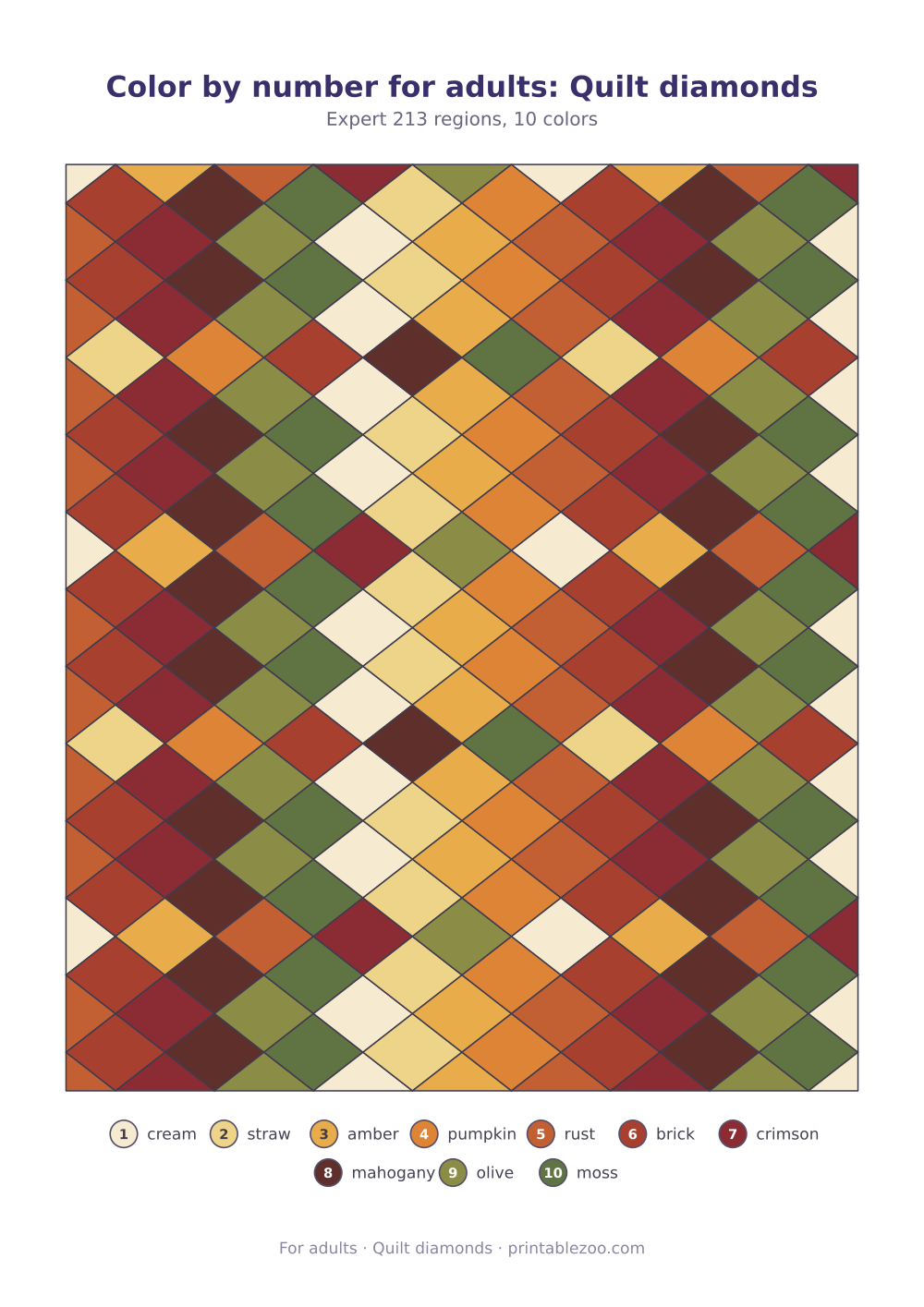 Color by number for adults: Quilt diamonds