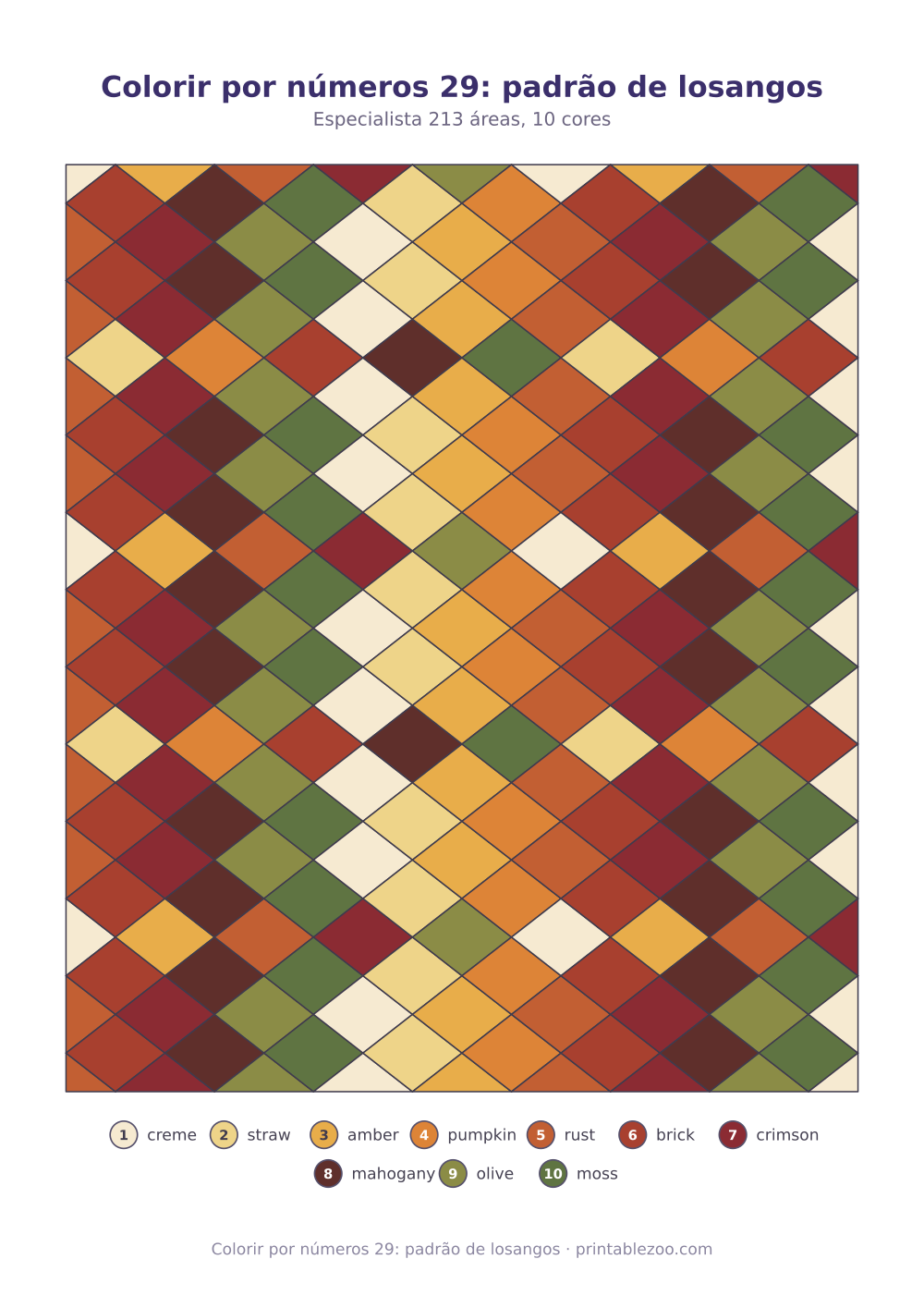 Prévia pronta para imprimir: Colorir por números 29: padrão de losangos, catálogo nº 810129