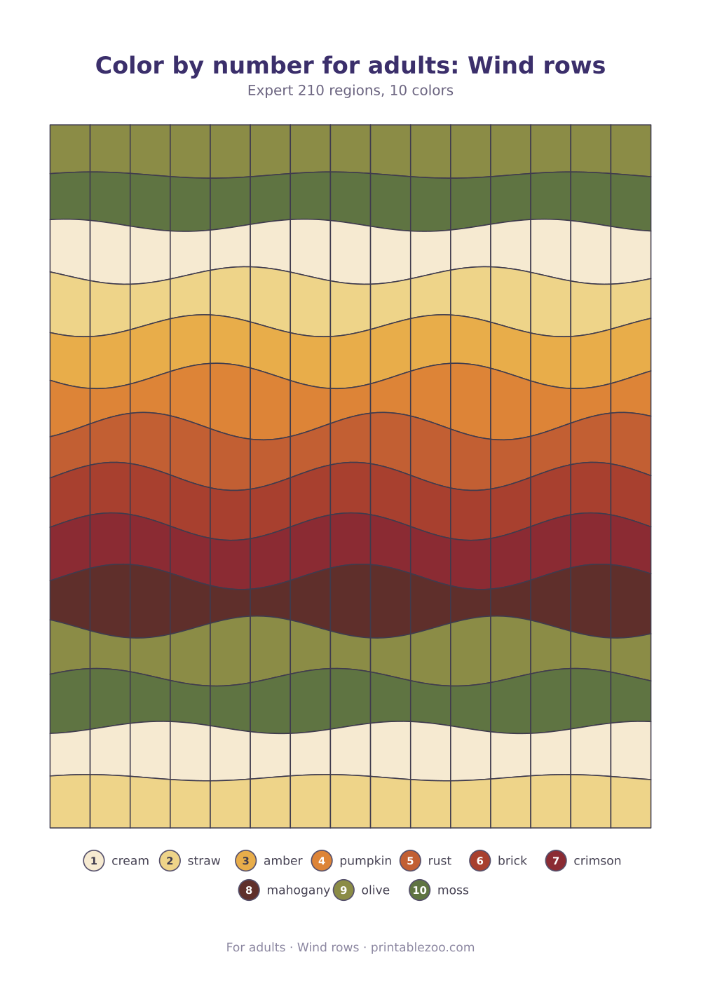 Color by number for adults: Wind rows
