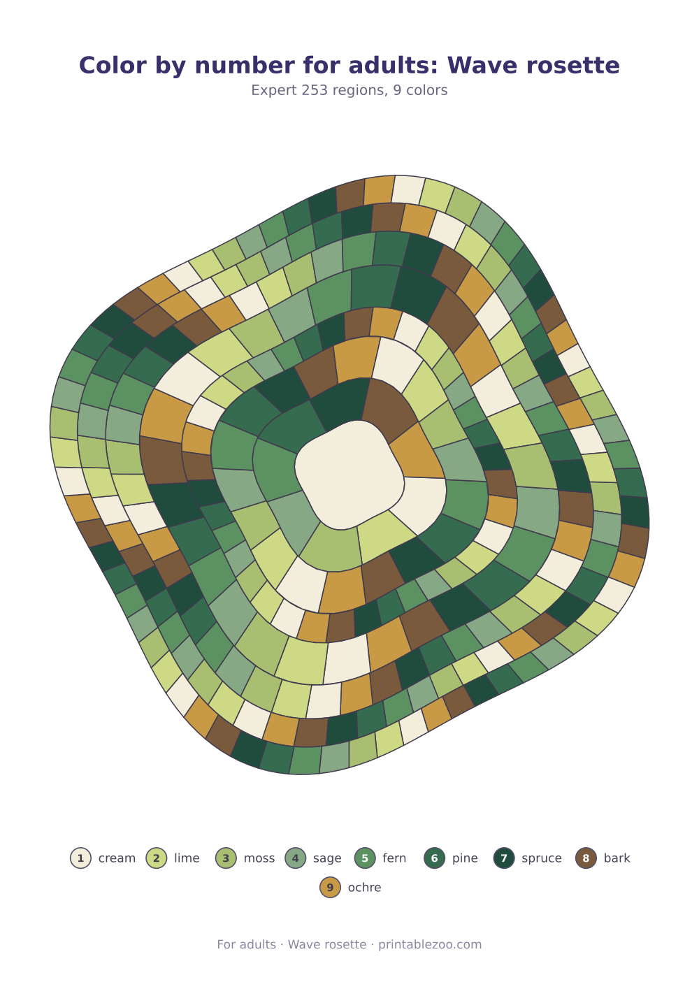 Color by number for adults: Wave rosette