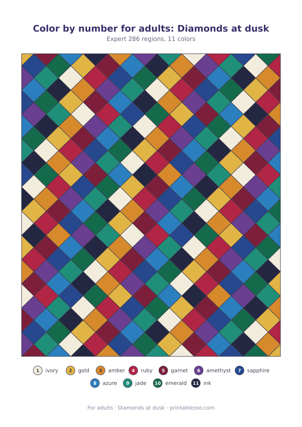 Color by number for adults: Diamonds at dusk