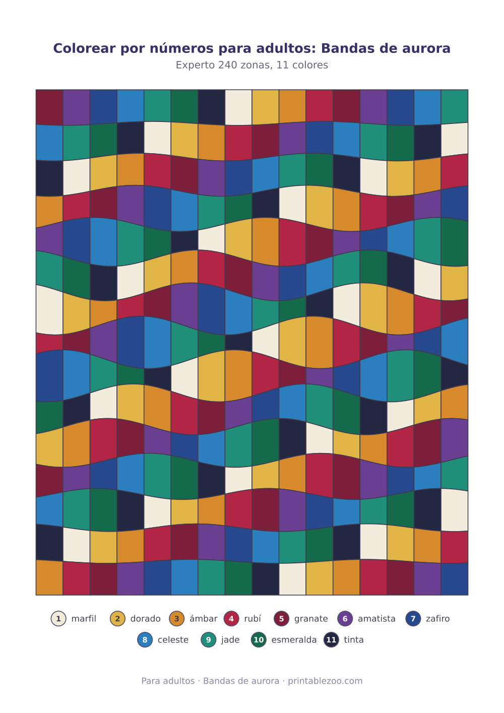 Colorear por números para adultos: Bandas de aurora