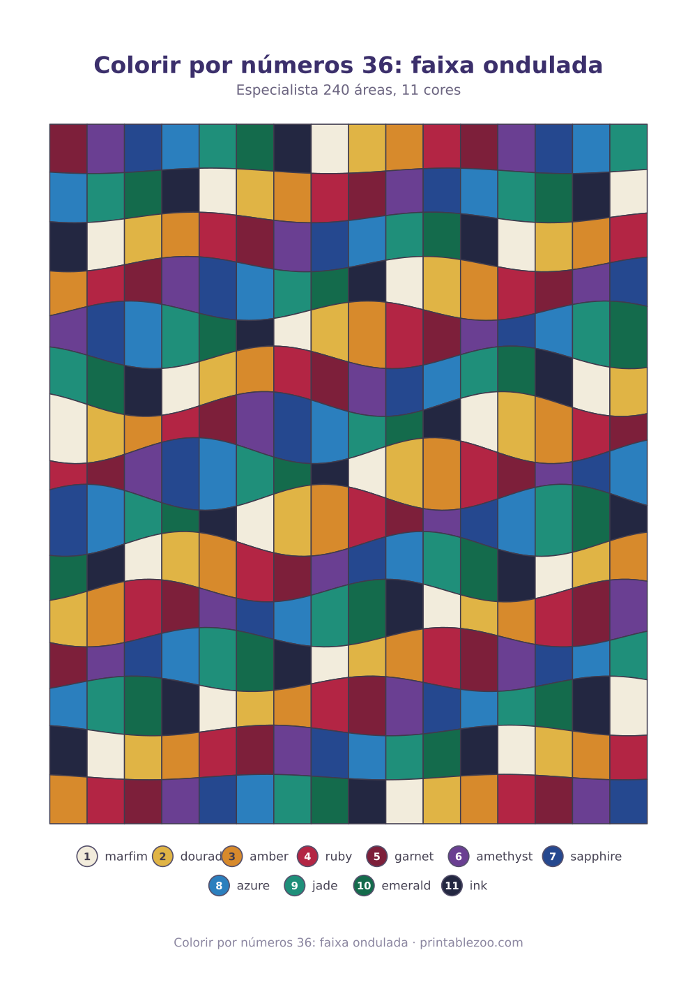 Prévia pronta para imprimir: Colorir por números 36: faixa ondulada, catálogo nº 810136