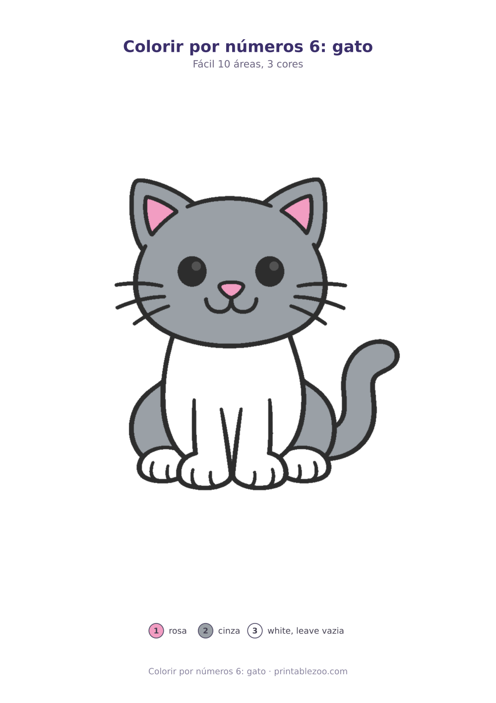 Prévia pronta para imprimir: Colorir por números 6: gato, catálogo nº 800106