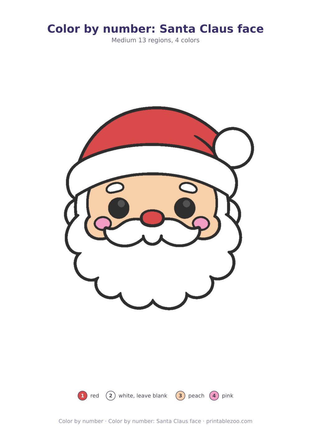 Color by number: Santa Claus face