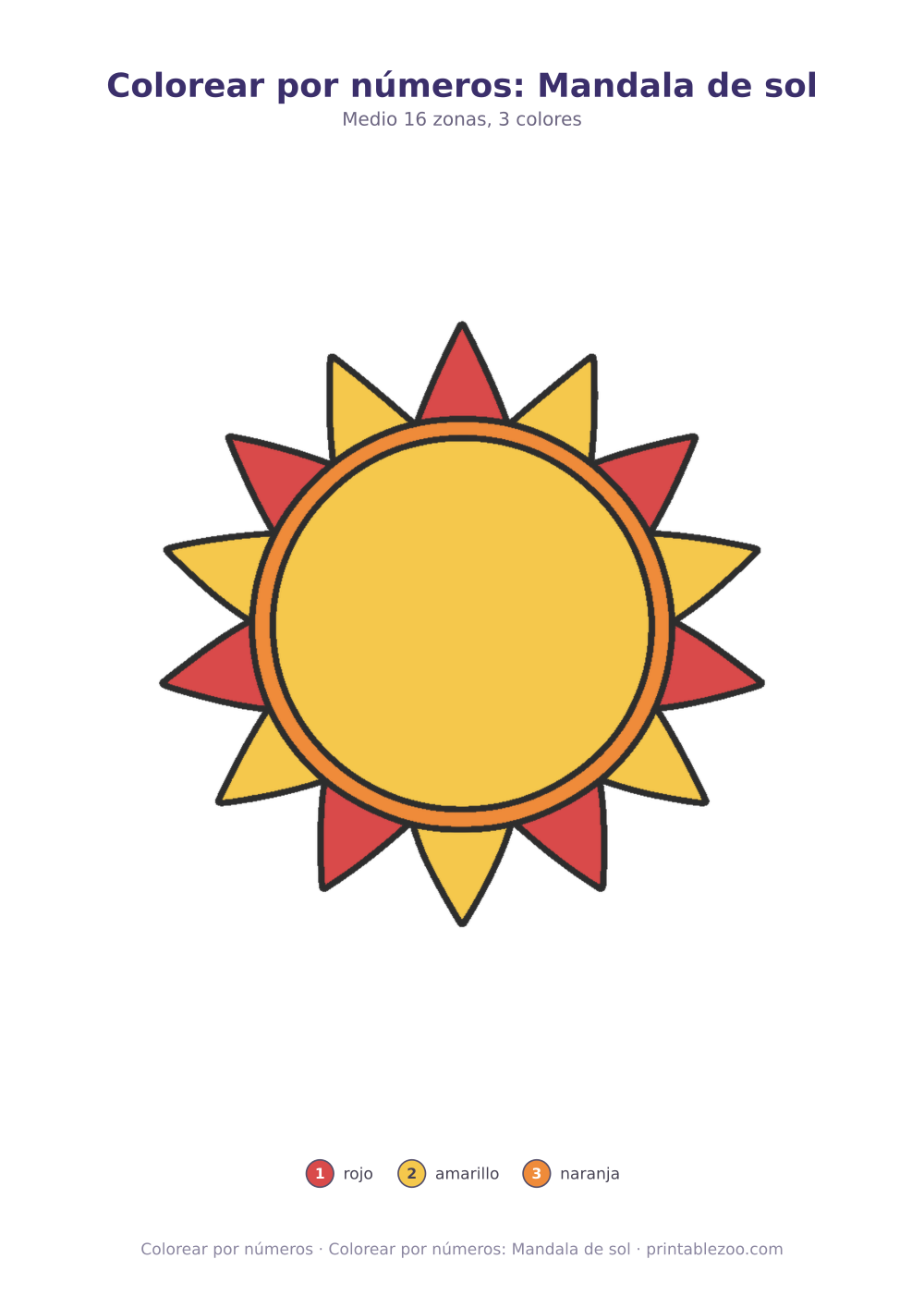 Colorear por números: Mandala de sol