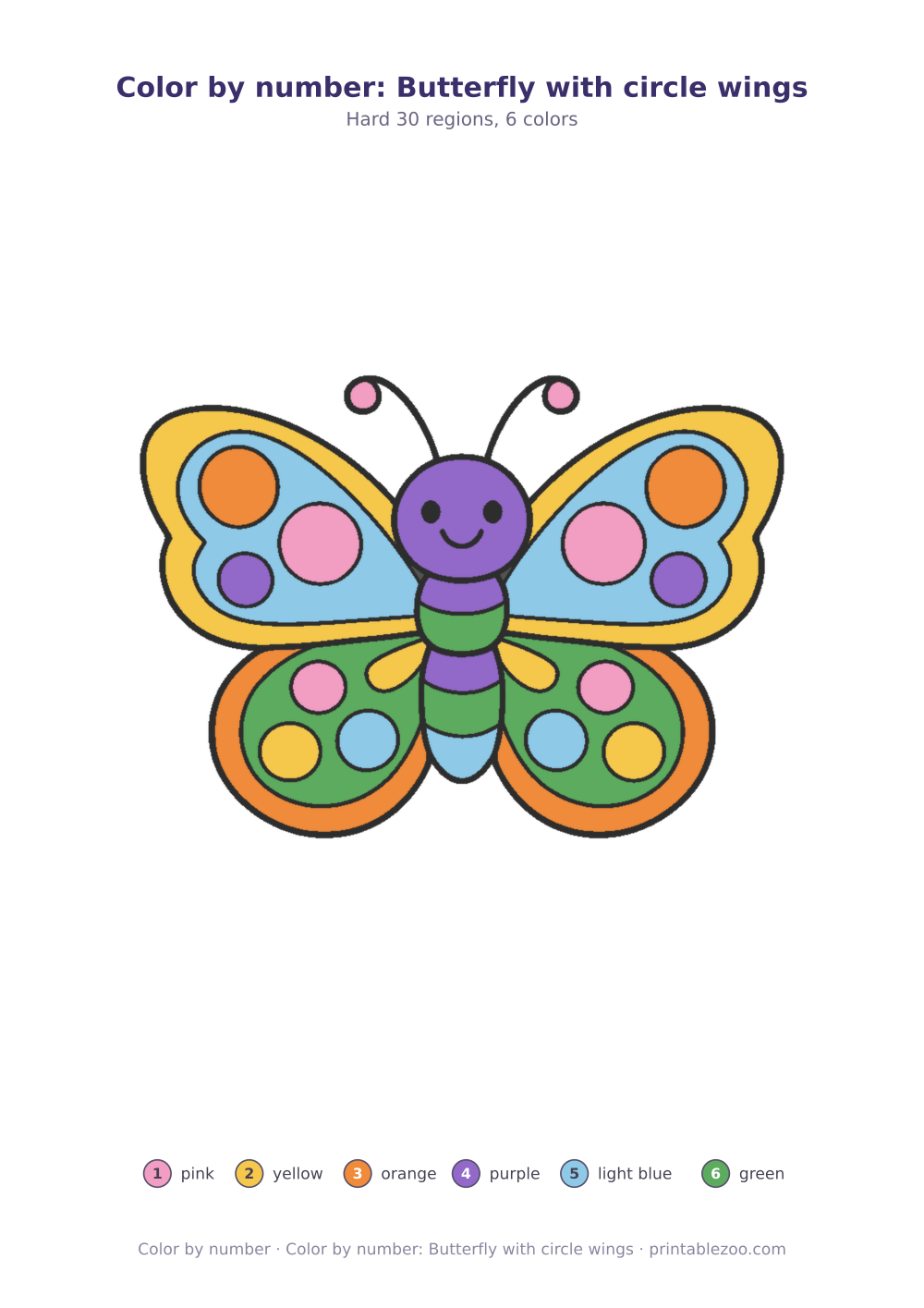 Color by number: Butterfly with circle wings