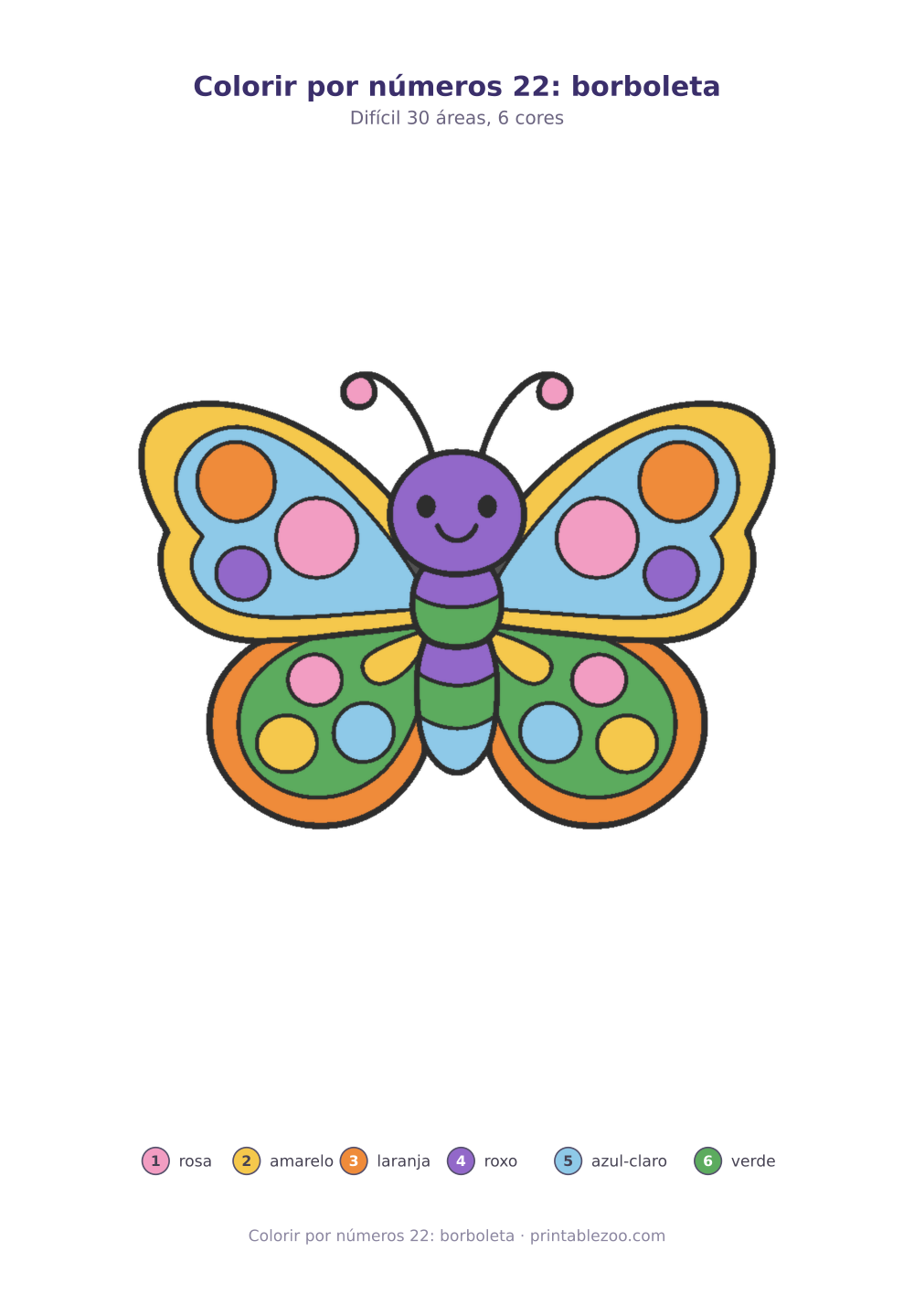 Prévia pronta para imprimir: Colorir por números 22: borboleta, catálogo nº 800122