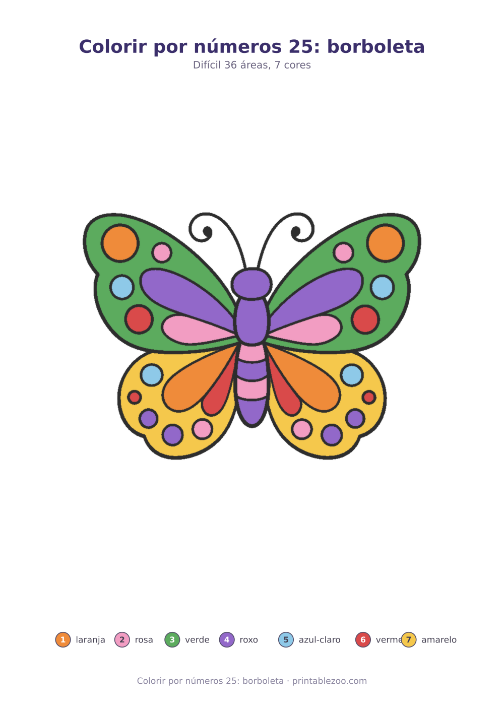 Prévia pronta para imprimir: Colorir por números 25: borboleta, catálogo nº 800125