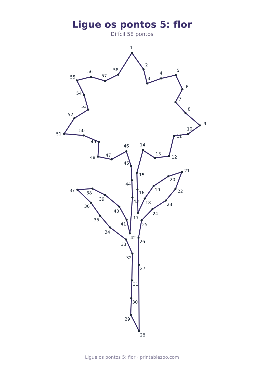 Prévia pronta para imprimir: Ligue os pontos 5: flor, catálogo nº 270105 Passatempo nº 270105.