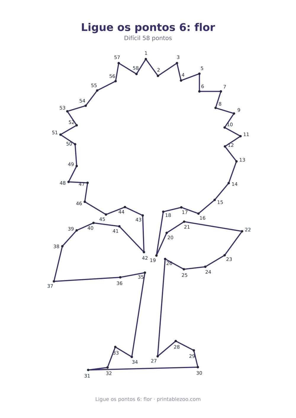 Prévia pronta para imprimir: Ligue os pontos 6: flor, catálogo nº 270106 Passatempo nº 270106.