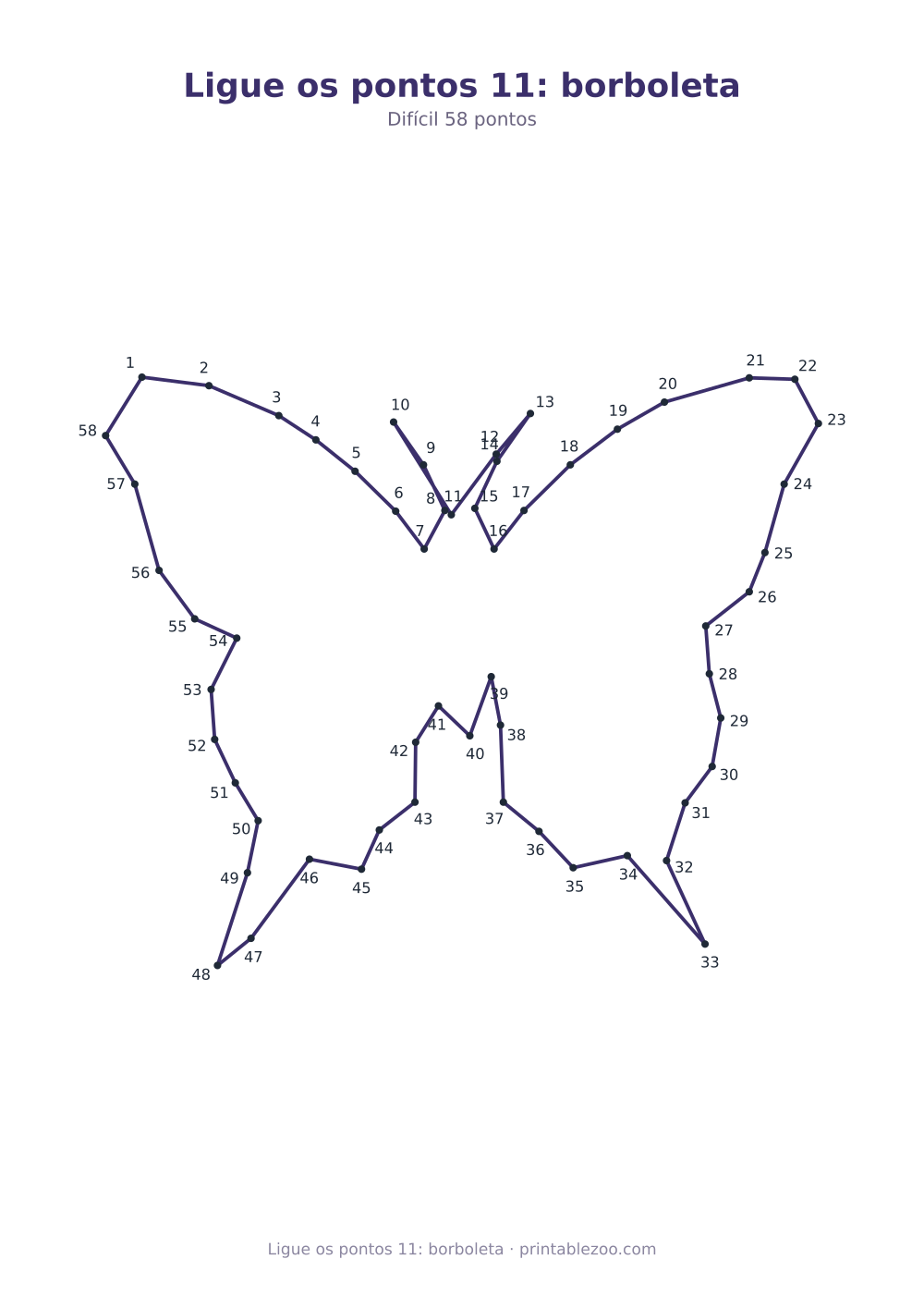 Prévia pronta para imprimir: Ligue os pontos 11: borboleta, catálogo nº 270205 Passatempo nº 270205.