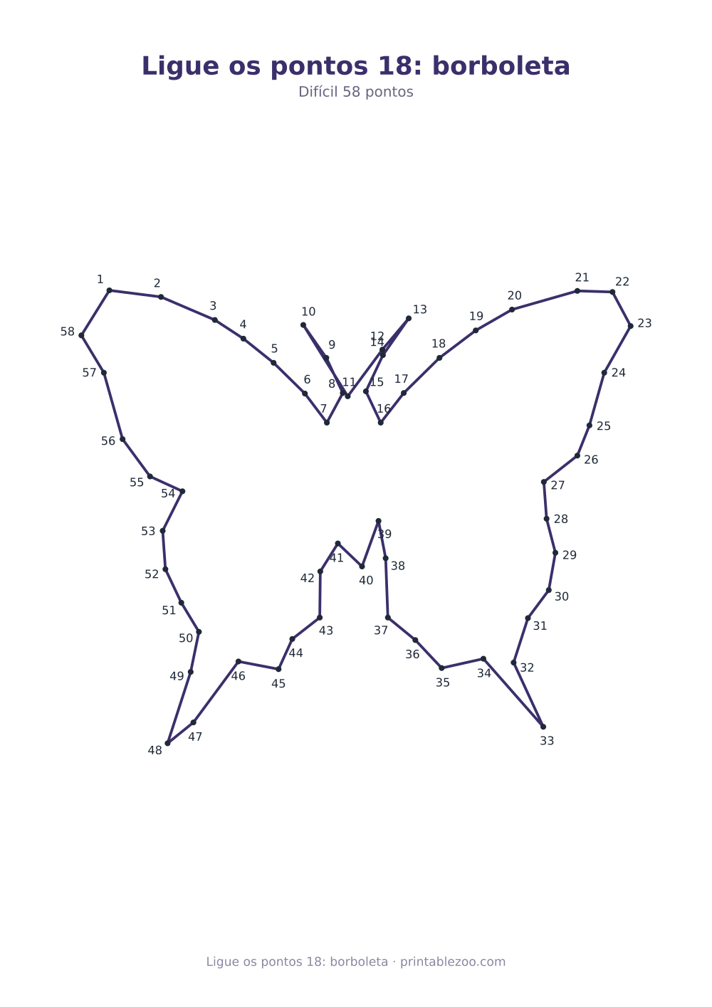 Prévia pronta para imprimir: Ligue os pontos 18: borboleta, catálogo nº 270306 Passatempo nº 270306.