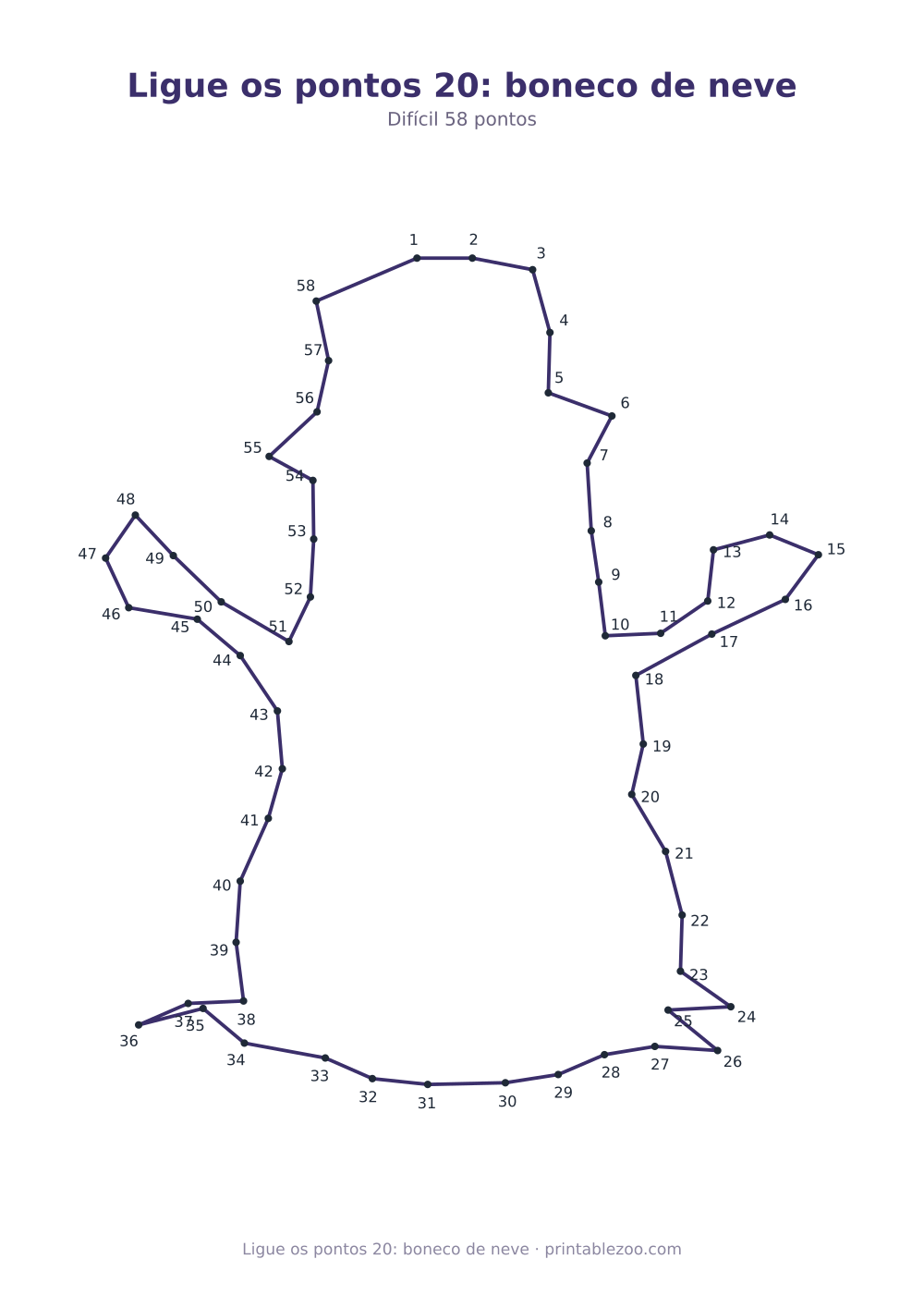 Prévia pronta para imprimir: Ligue os pontos 20: boneco de neve, catálogo nº 270402 Passatempo nº 270402.