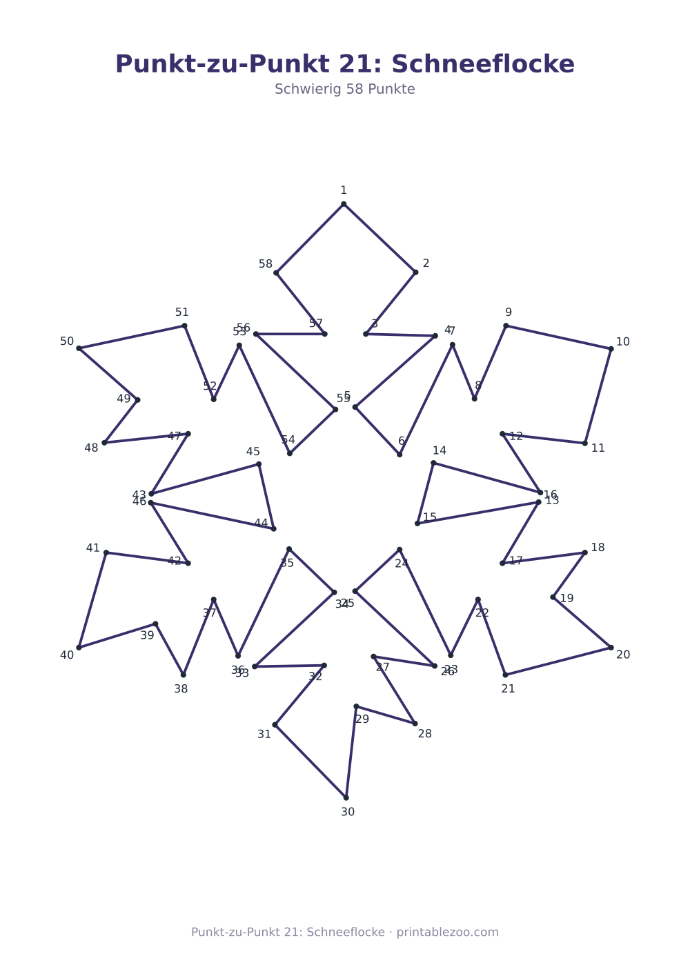 Punkt-zu-Punkt 21: Schneeflocke als druckfertige Vorschau, Katalognummer 270403 Rätsel Nr. 270403.