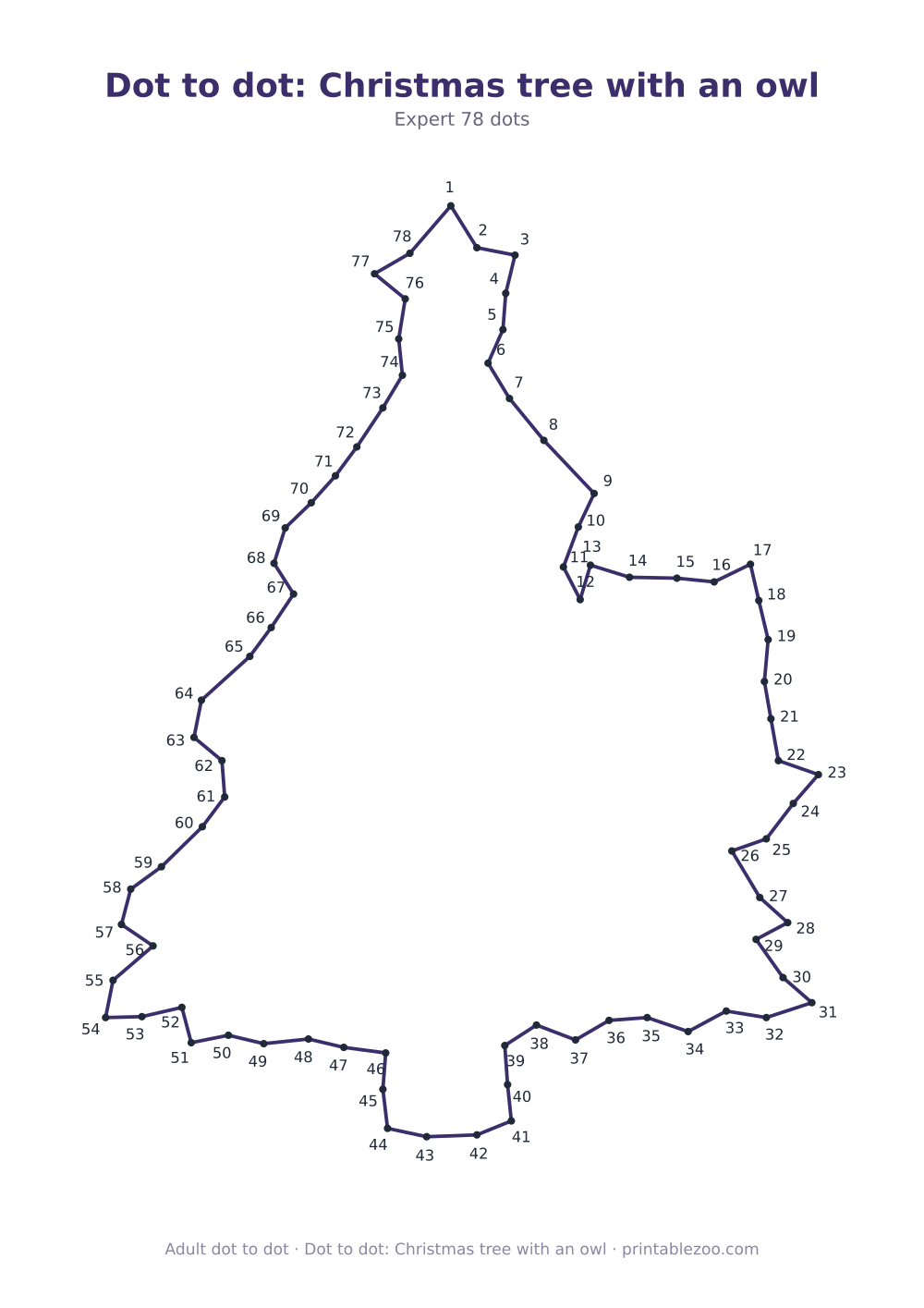 Dot to dot: Christmas tree with an owl
