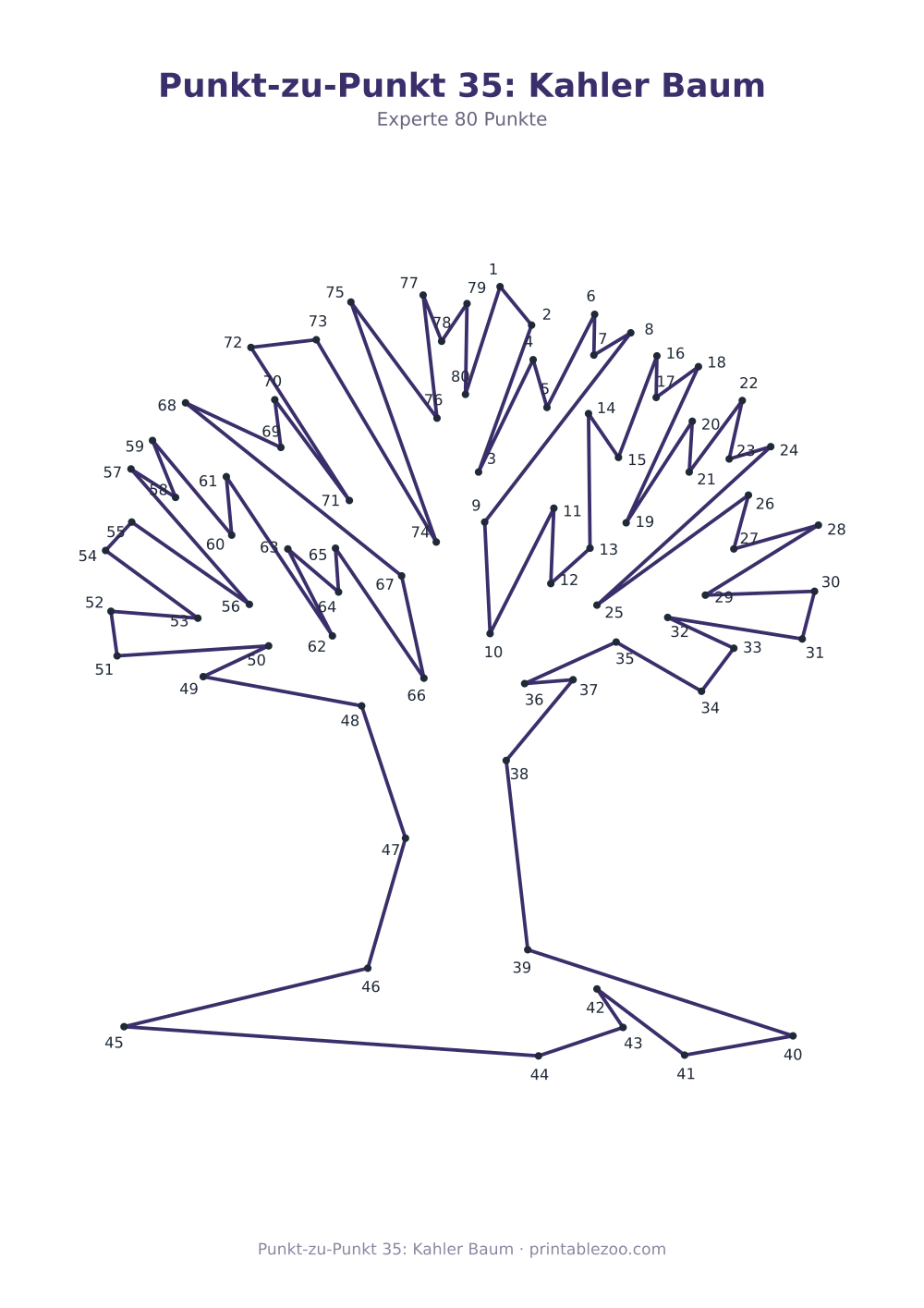Punkt-zu-Punkt 35: Kahler Baum als druckfertige Vorschau, Katalognummer 166105 Rätsel Nr. 166105.
