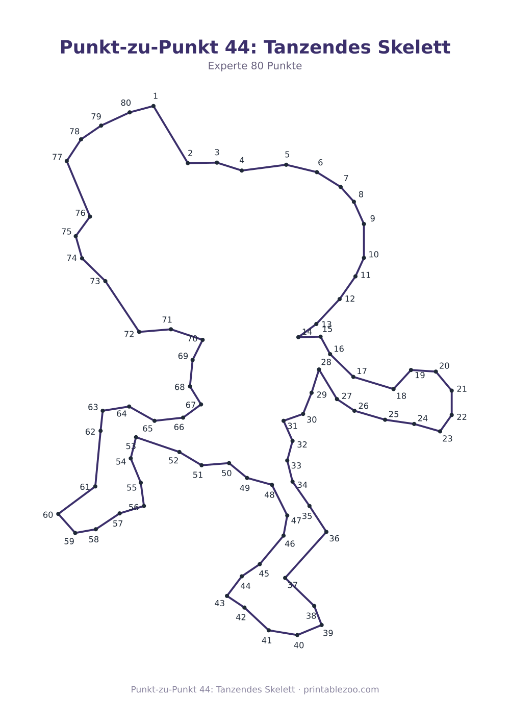 Punkt-zu-Punkt 44: Tanzendes Skelett als druckfertige Vorschau, Katalognummer 166114 Rätsel Nr. 166114.