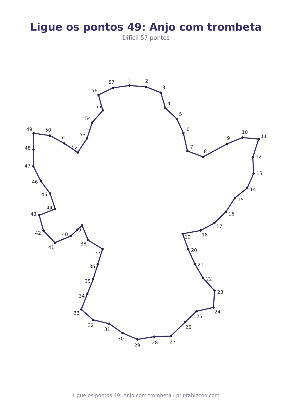 Prévia pronta para imprimir: Ligue os pontos 49: Anjo com trombeta, catálogo nº 166203 Passatempo nº 166203.