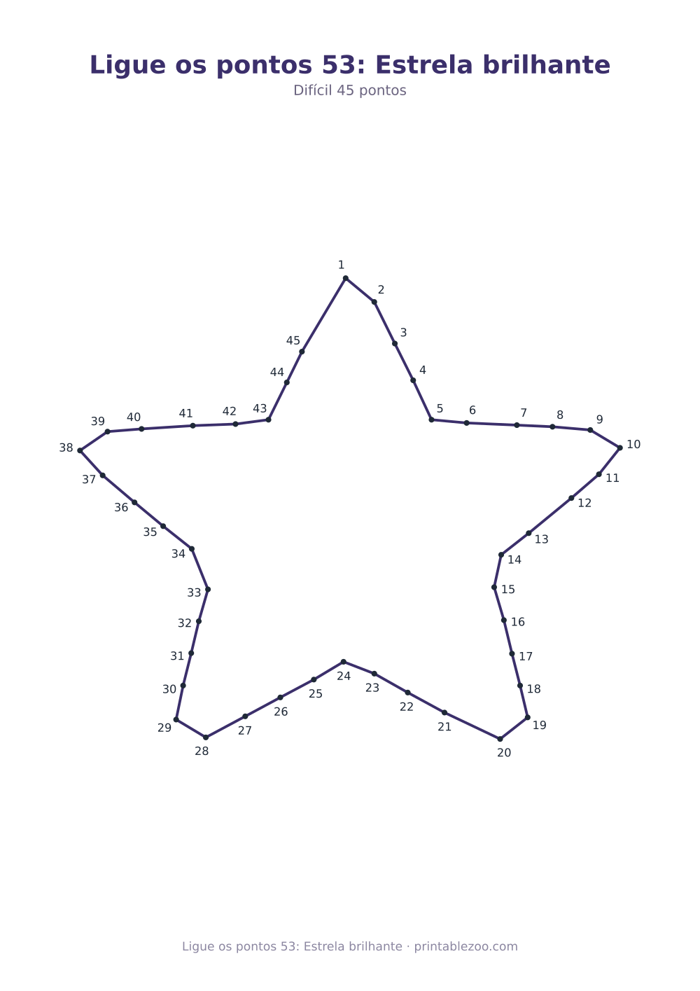 Prévia pronta para imprimir: Ligue os pontos 53: Estrela brilhante, catálogo nº 166303 Passatempo nº 166303.
