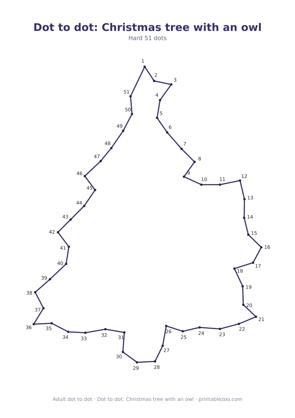 Dot to dot: Christmas tree with an owl