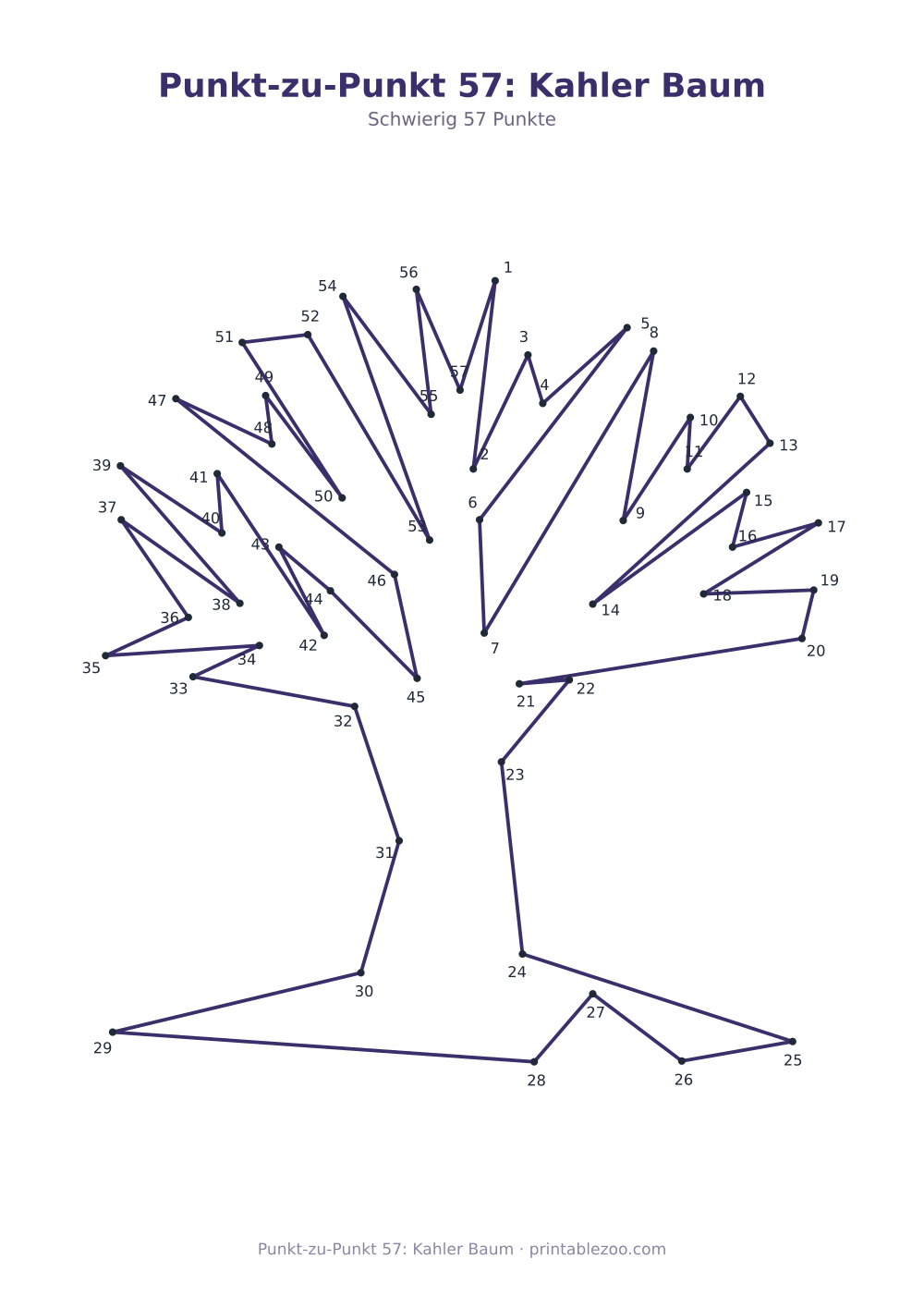 Punkt-zu-Punkt 57: Kahler Baum als druckfertige Vorschau, Katalognummer 166307 Rätsel Nr. 166307.
