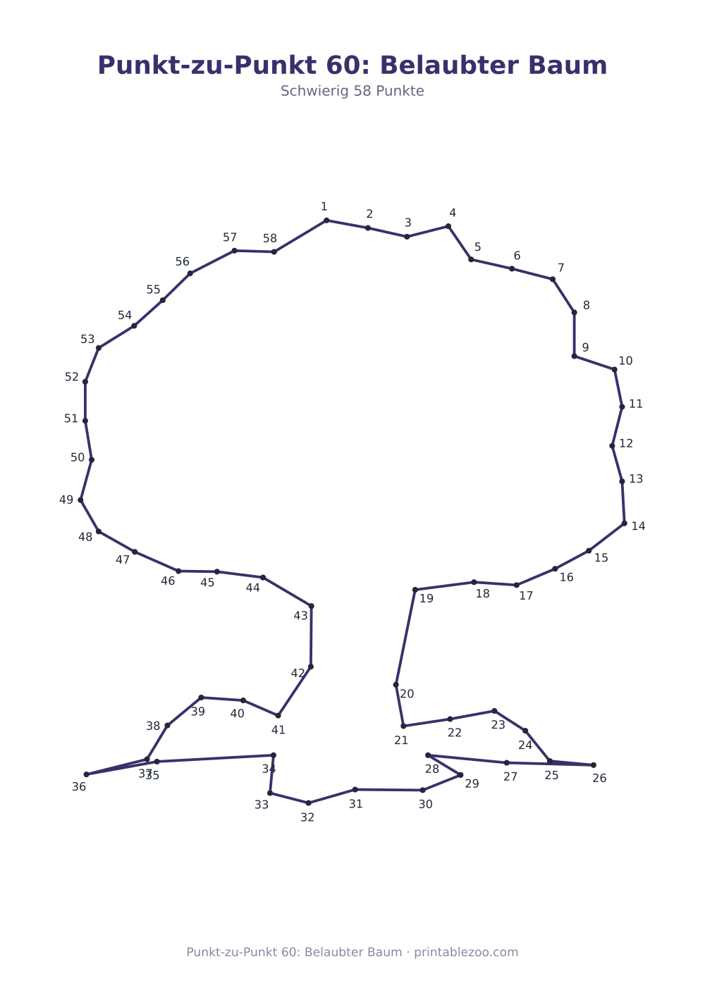 Punkt-zu-Punkt 60: Belaubter Baum als druckfertige Vorschau, Katalognummer 166310 Rätsel Nr. 166310.