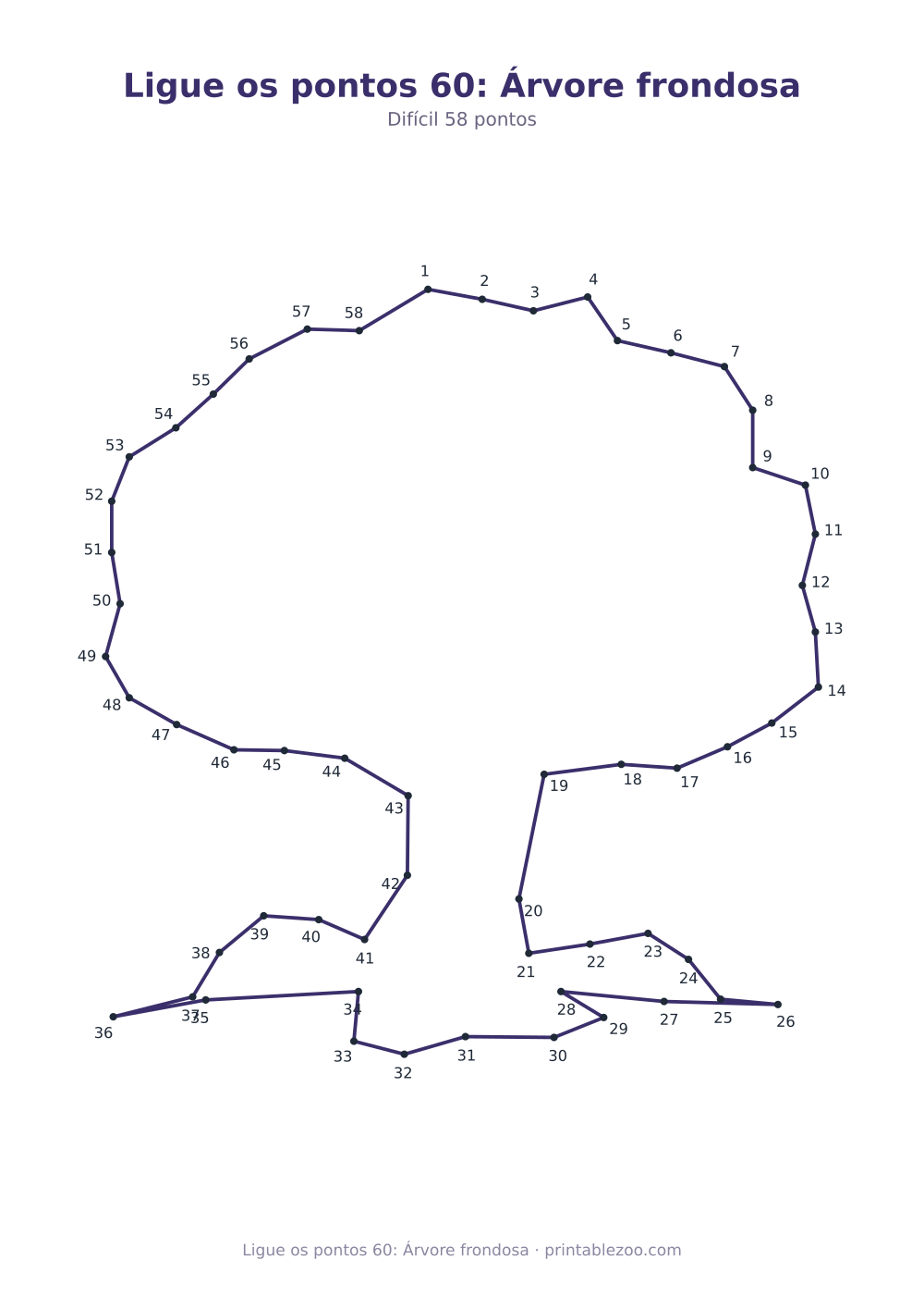 Prévia pronta para imprimir: Ligue os pontos 60: Árvore frondosa, catálogo nº 166310 Passatempo nº 166310.