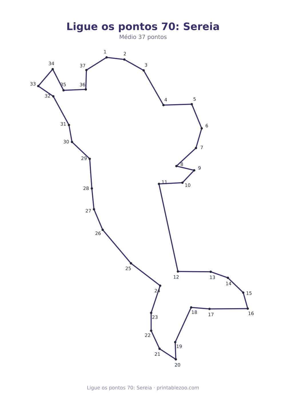 Prévia pronta para imprimir: Ligue os pontos 70: Sereia, catálogo nº 166323 Passatempo nº 166323.