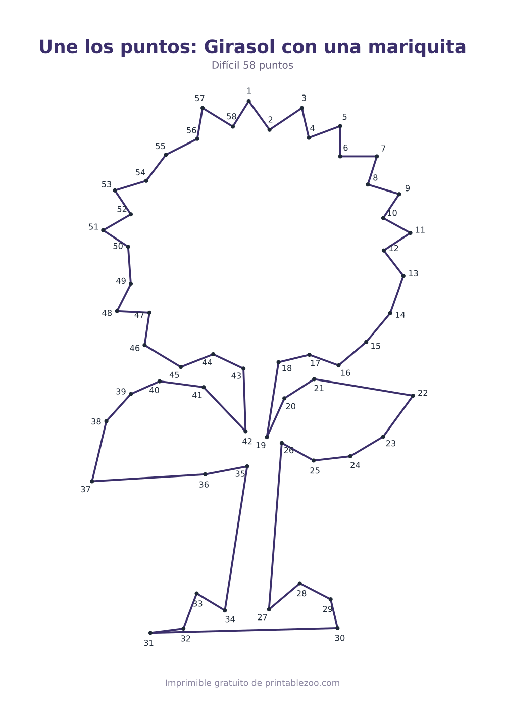 Une los puntos: Girasol con una mariquita